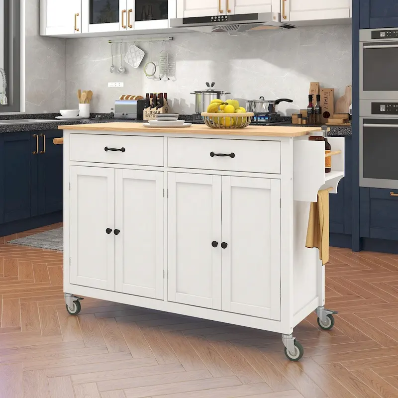 Kitchen Island Cart With Solid Wood Top and Locking Wheels