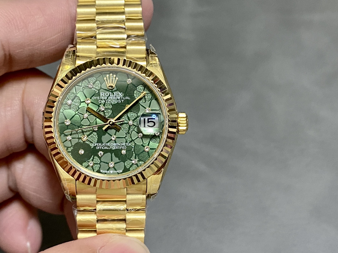 Rolex Datejust gold green floral dial replica watch
