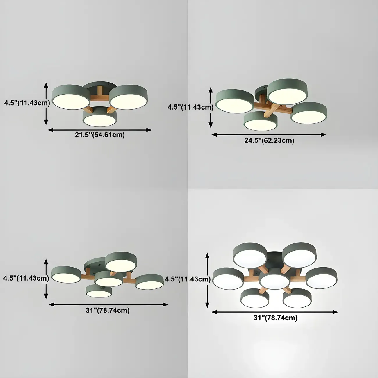 Green Drum Shade Semi Flush Ceiling Light 3-Gear Dimming