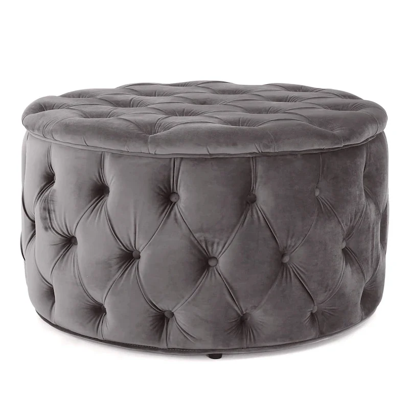 Zelfa Modern Glam Tufted Velvet Round Ottoman by Christopher Knight Home