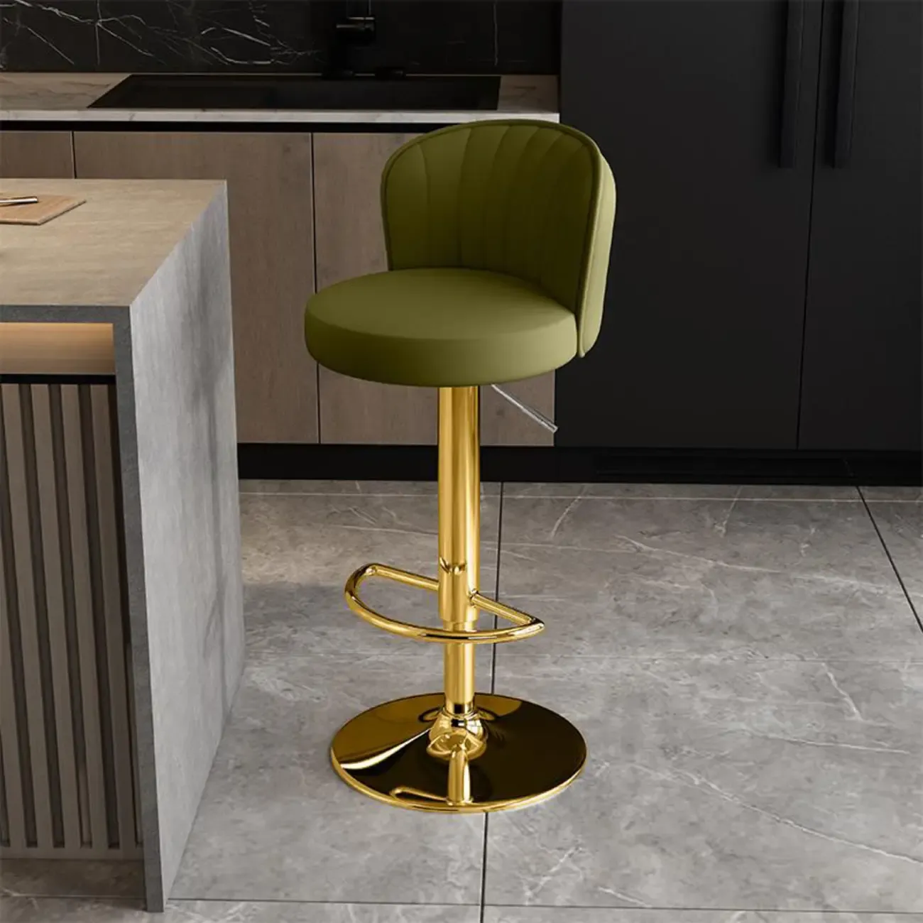 Modern Leather Adjustable Swivel Bar Stools with Back