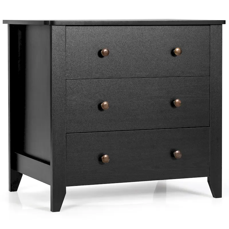 Gymax 3 Drawer Dresser Chest of Drawers Bedside Table for Living Room