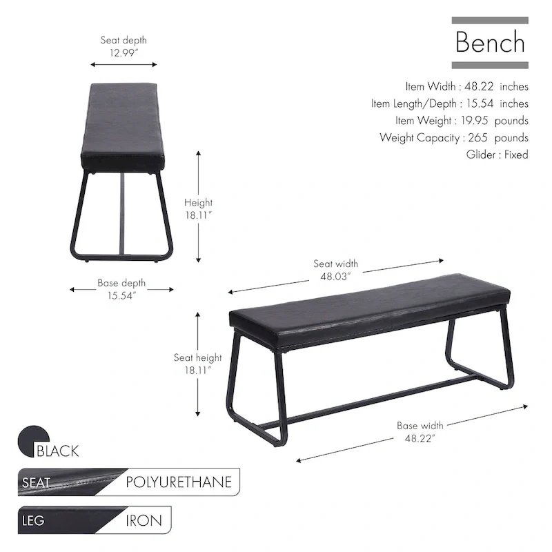 Home Remy Entryway Bench, PU Leather Upholstery, Iron Legs