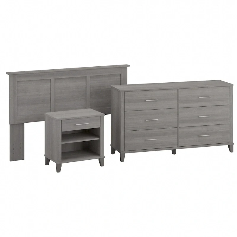 Somerset Ash Grey Headboard, Dresser and Nightstand Bedroom Set