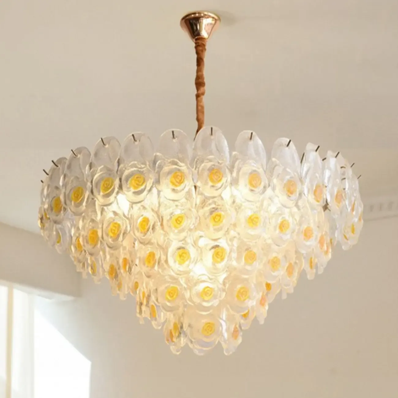 Gold Glass Floral Design Crystal Chandelier Lights