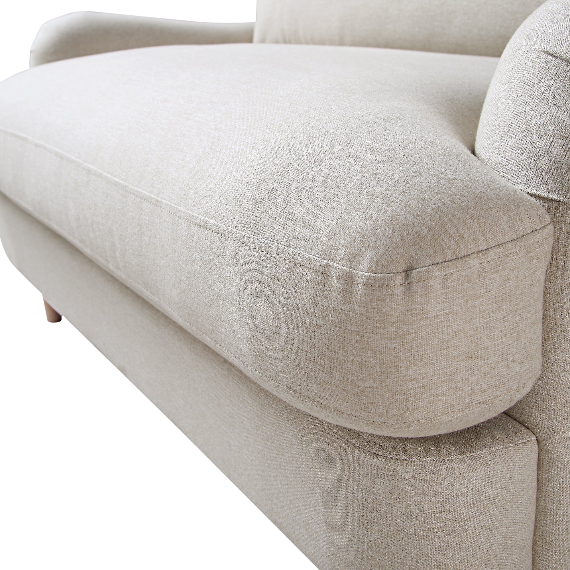 Traditional English Loveseat Sofa - Oatmeal Brushed Fabric, Curved Back, Hand Tufted Armrests, 1.5-Seater