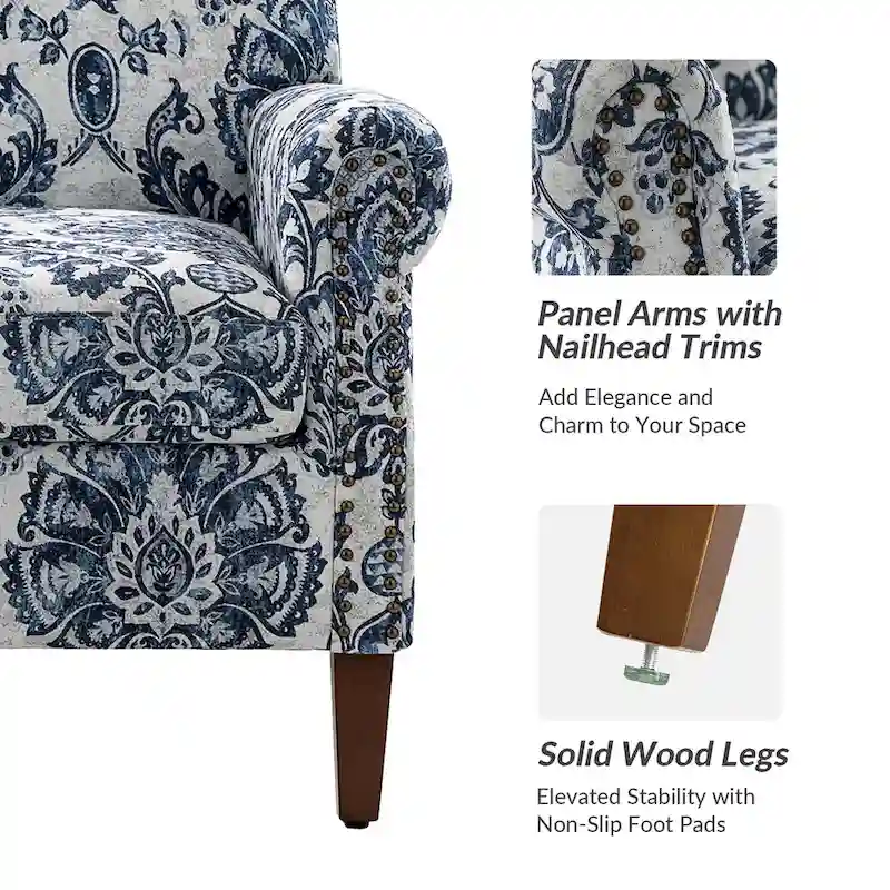 Giampiero Wooden Upholstery Armchair with Nailhead Trims by HULALA HOME