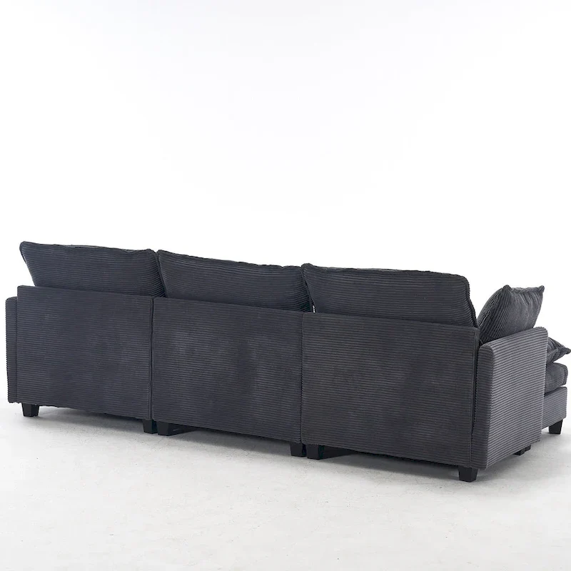 102  Velvet U-Shaped Sectional Sofa with Ottoman & Lumbar Pillows