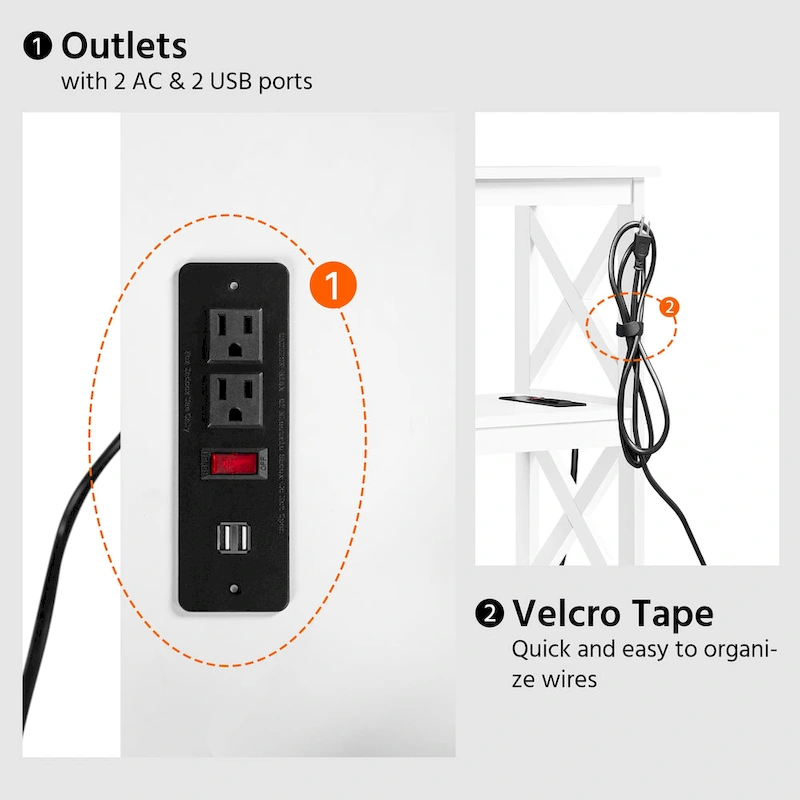 Yaheetech 3-Tier Wooden Console Table with Power Outlet Sofa Side Table