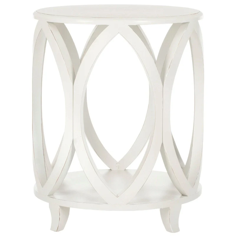 Off White/Dark Teal/Ash Grey Modern Geometric Poplar Wood Accent Side Table