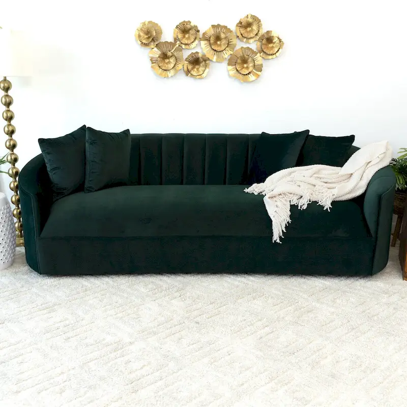 Green Velvet Tight Back Sofa — Japandi Style, 1-Seat