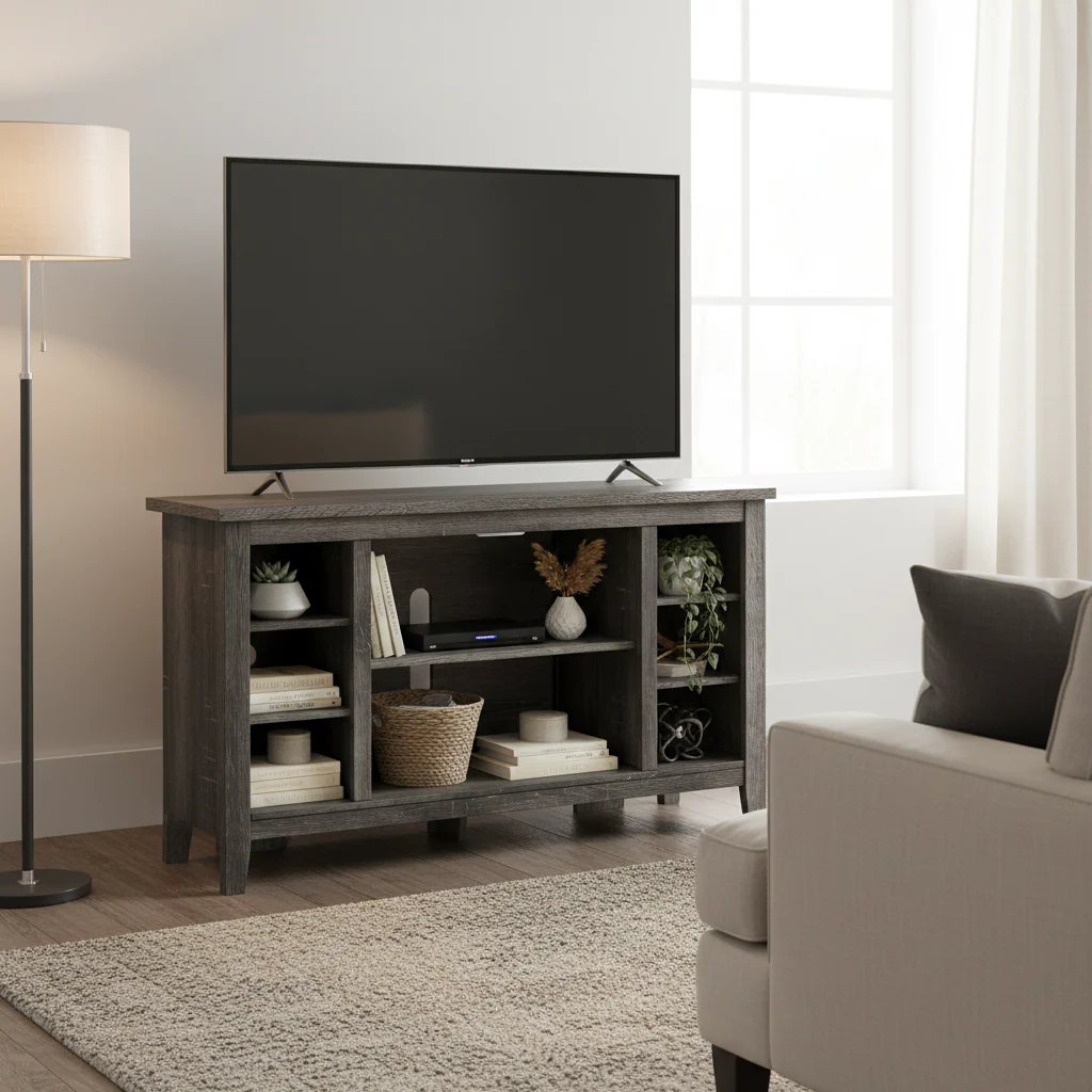 Corner TV Stand with Adjustable Shelf – Grey / Brown / Antique White, 48