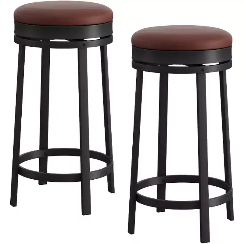 24'' Swivel Bar Stools Set of 4, PU Leather Upholstered, Metal Frame, Backless Round, Counter Height for Kitchen Island/Home Bar