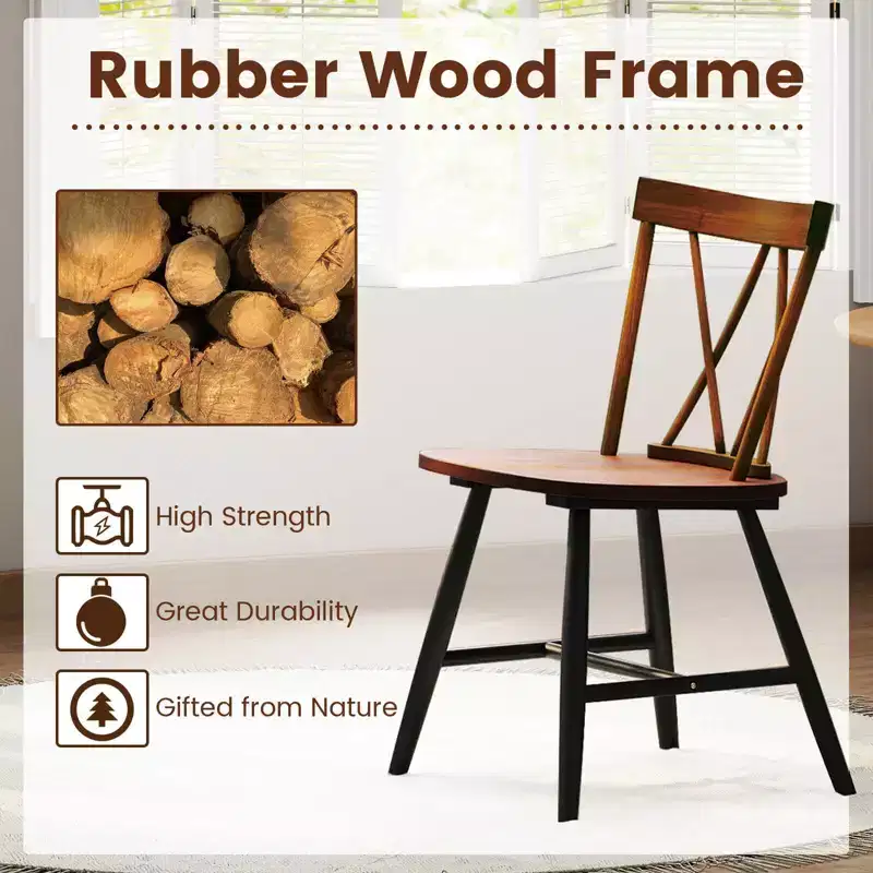 Costway Dining Chairs Set of 2/4 Farmhouse Kitchen Chair with Rubber Wood Frame,