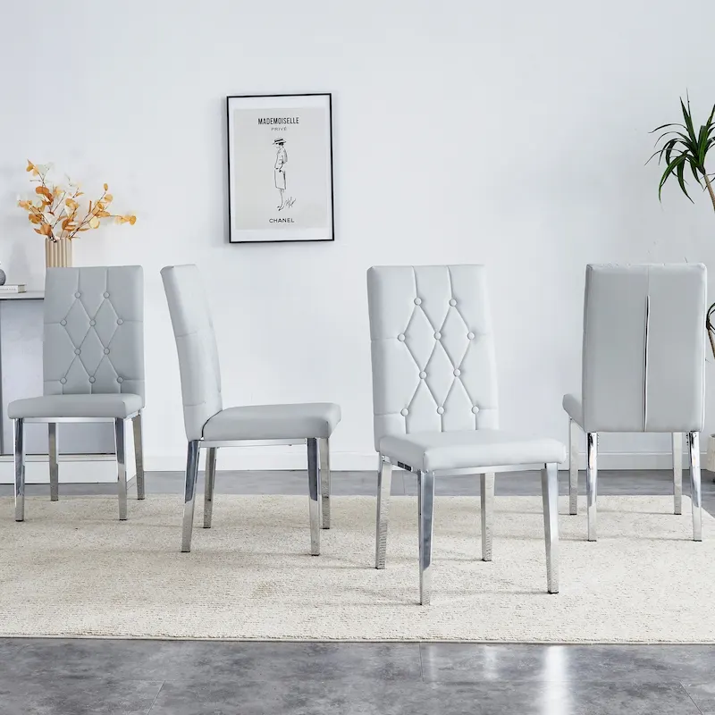 High Back Dining Chair Set of 4 Button Plaid Tufted Soft Cushion Side Chair Living Room Accent Chair Armless Chair