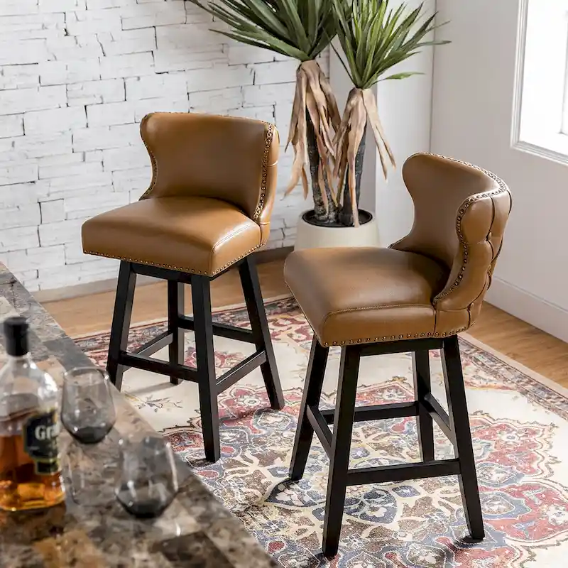 Traditional Wingback Nailhead Trim Tufted 360-degree Swivel Bar Stool