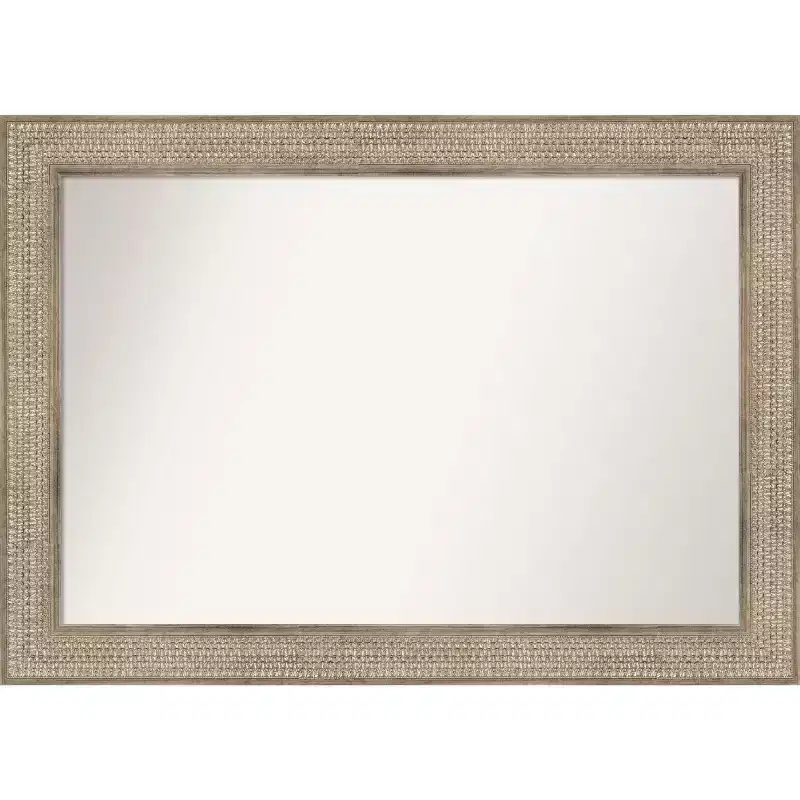 42" x 30" Non-Beveled Trellis Silver Wood Bathroom Wall Mirror - Amanti Art: Modern Rectangular Design, Includes Mount Hardware