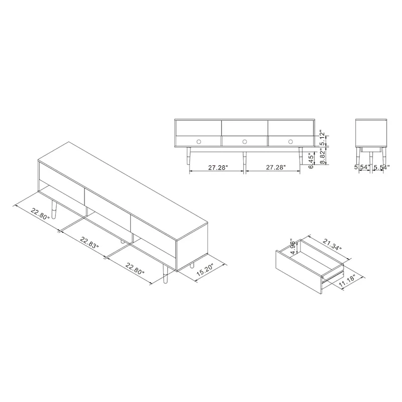 Mid-Century Modern Black 71-inch 3-Shelf TV Console