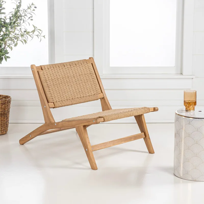 Mid-Century Modern Woven Seagrass Wood Armless Lounge Chair