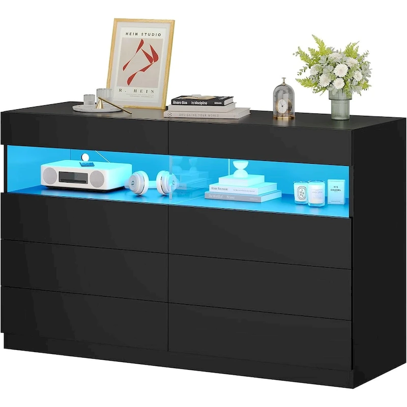 8 Drawer Dresser LED Lights Dresser Chest of Drawers