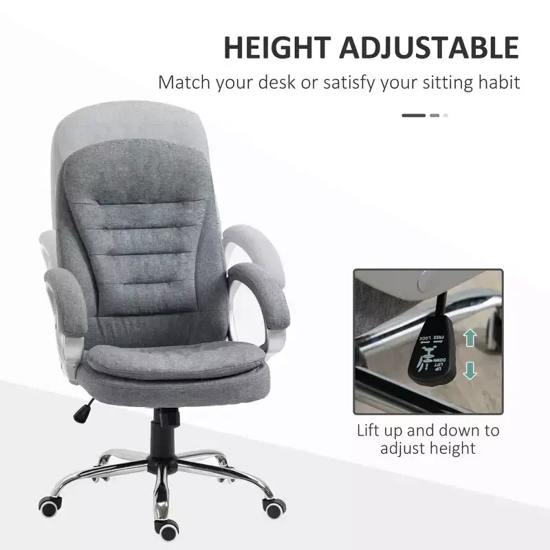 Okak Ergonomic Office Chair with Adjustable Height, Computer Chair with Padding Armrest, Upholstered Criss Cross Chair for Study, Reading Room, Gray
