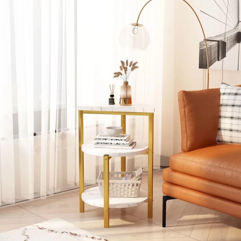 Modern 3 Tier End Table with Marble Tabletop