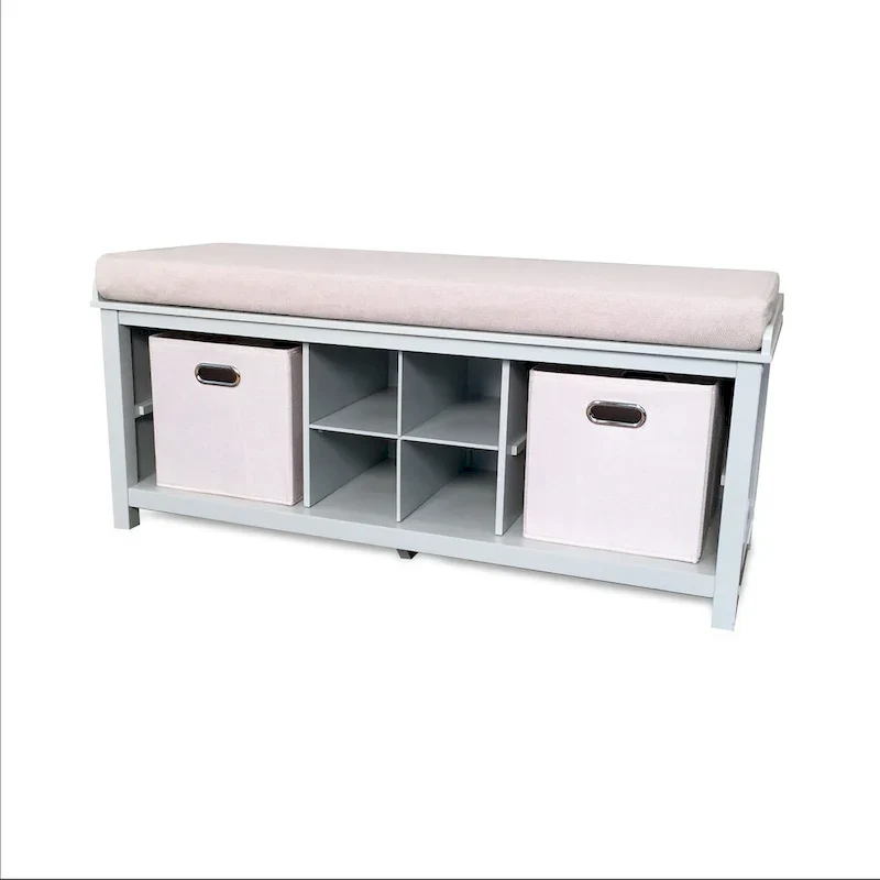 Solid Wood Entryway Bench with 1 Shoe Cubbies Grey