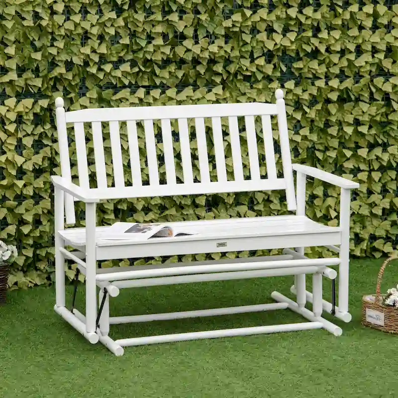 Outsunny Patio Glider Bench, Outdoor Swing Rocking Chair Loveseat with Wooden Frame