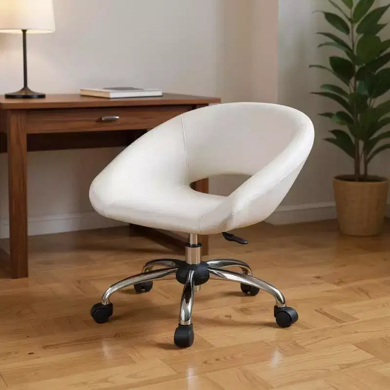 HomeRoots White and Silver Faux Leather Adjustable Height Swivel Rolling Office Chair