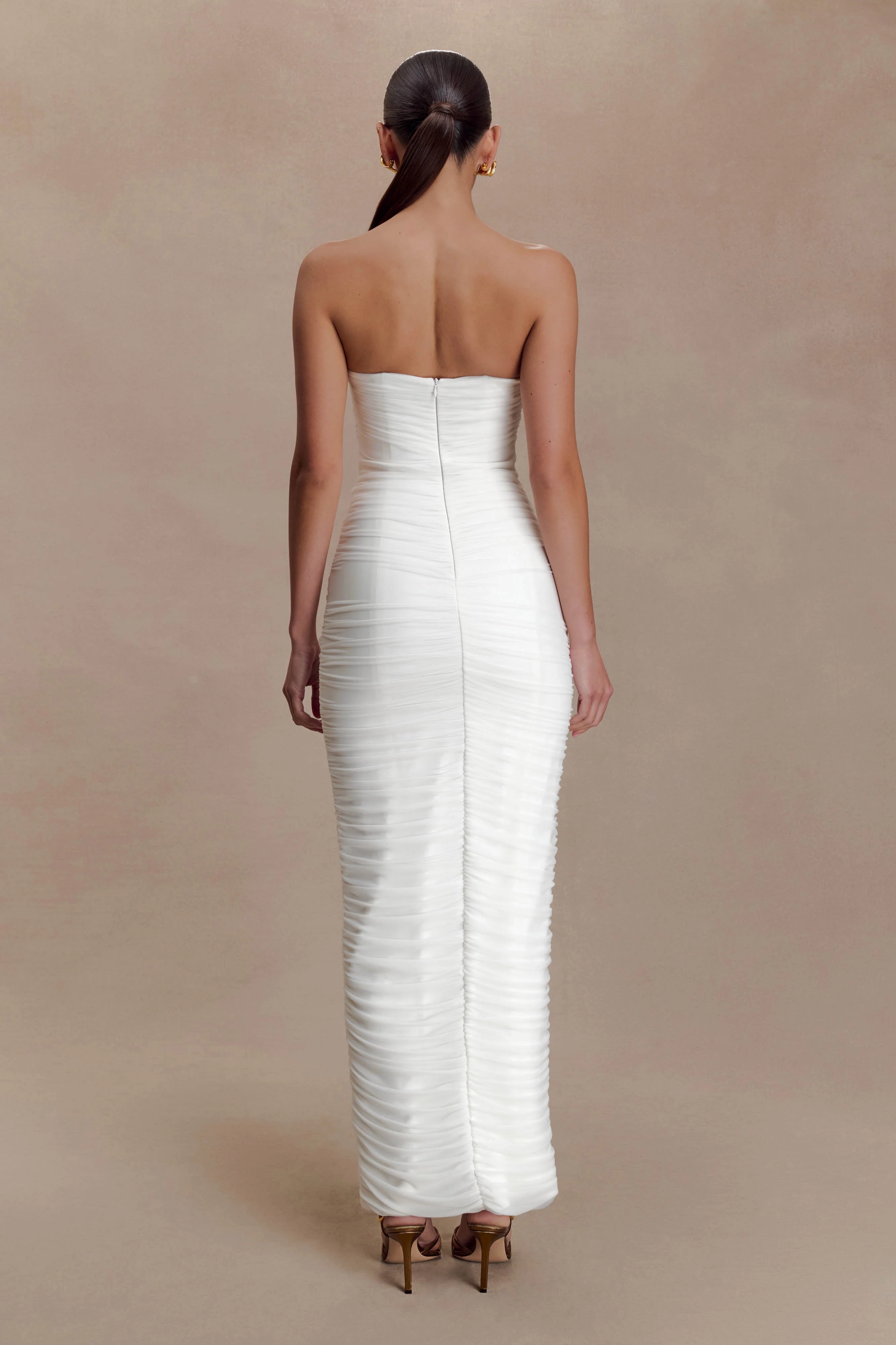 Jianna Strapless Mesh Maxi Dress - Ivory