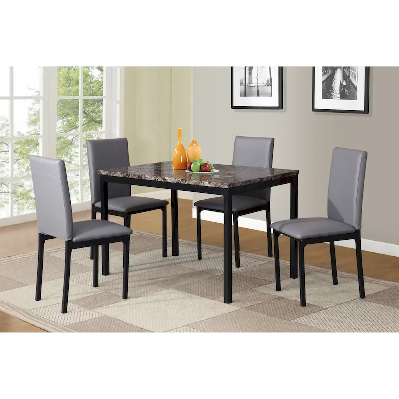 Modern 5-Piece Dining Set with Rectangular Table & 4 High Back Chairs