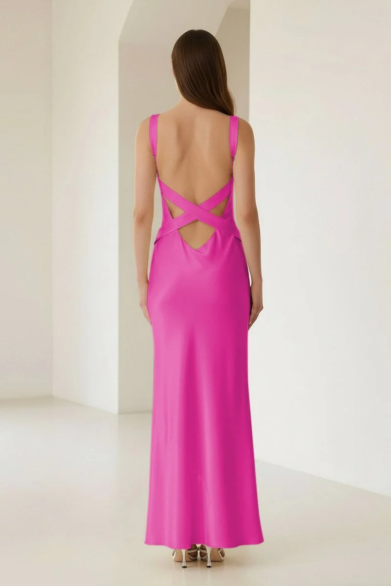 Yellow Mermaid Satin V Neck Long Party Dress