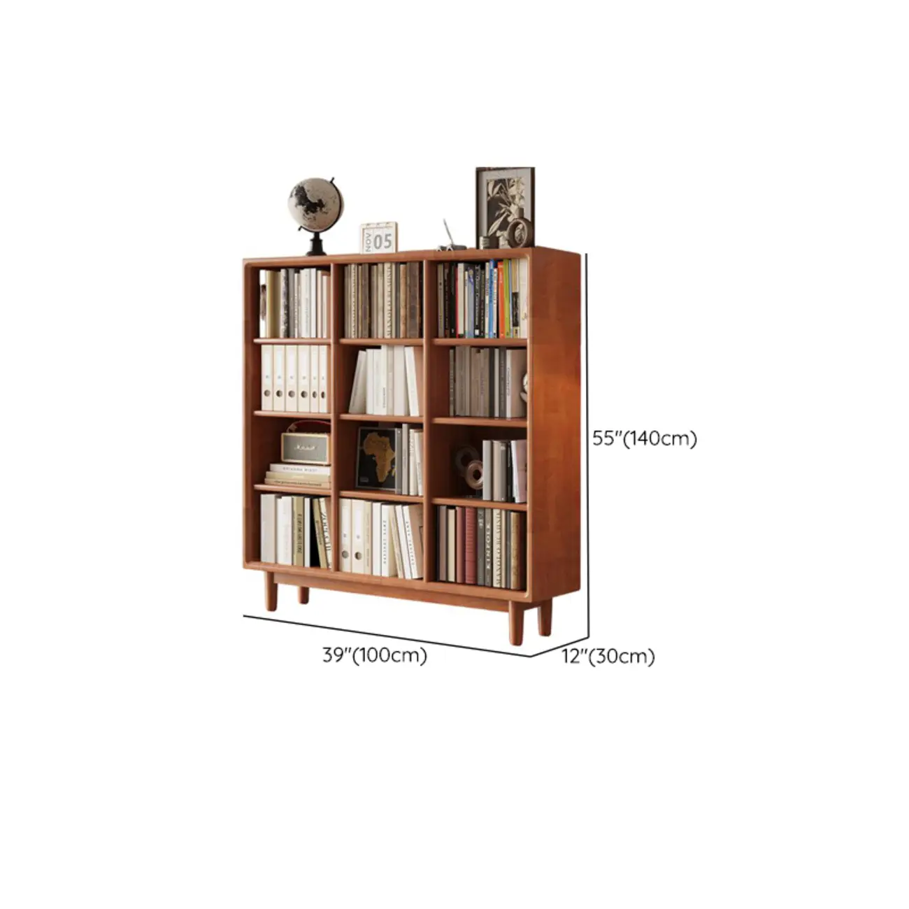 Mid Century Modern Oak Wood Closed Back Standing Bookcase