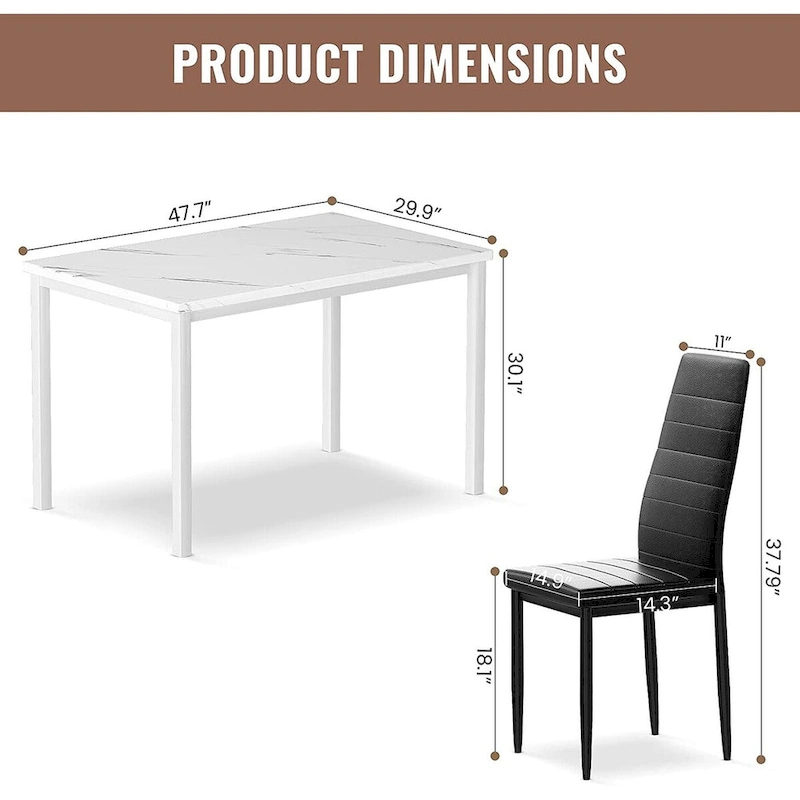 Modern 5-Piece Kitchen Dining Set, Counter Height Dinette Set with Marble Look Top and 4 Upholstered PU Leather Chairs
