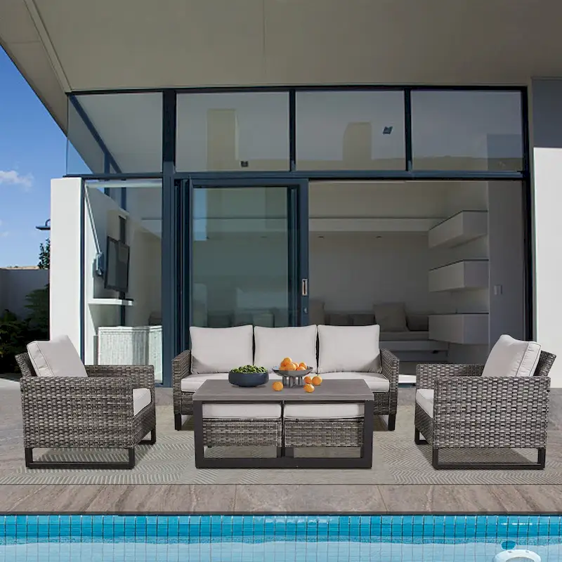 6 Piece Outdoor Sofa with Chair with Ottoman Set