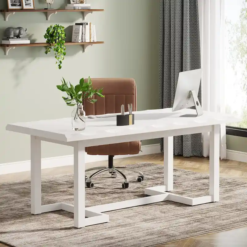 62.2-inch Wood Rectangular Computer Desk with Solid Wood Legs
