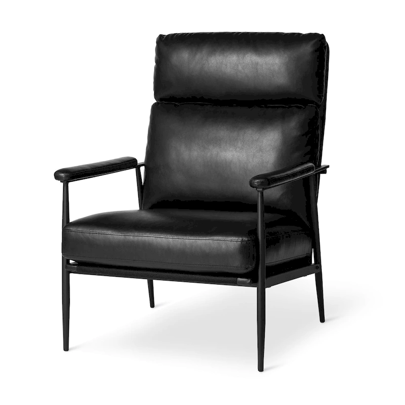 Glitzhome 33.75W Mid-Century Modern Leatherette Armchair With High Back and Padded Arms - 33.75 W x 39.5 H x 28 D