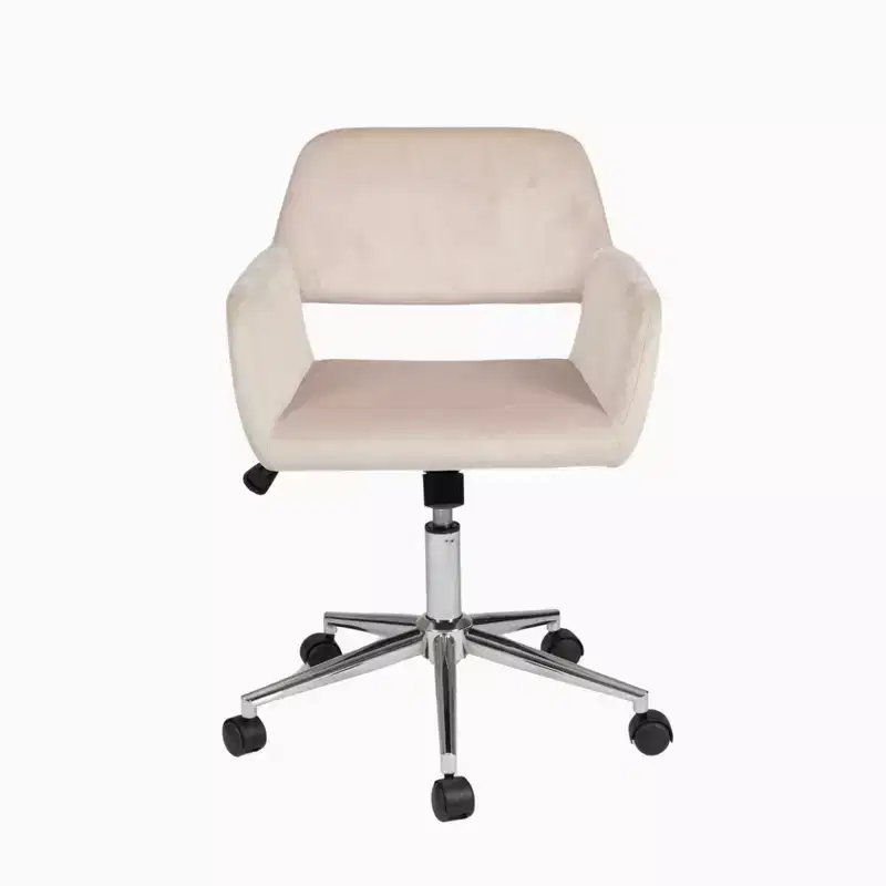 FurnitureR Home Office Chair, Mid Back Velvet Vanity Desk Chairs with Rolling Wheels, Adjustable Chair for Living Room, Bedroom, Studying, Blush