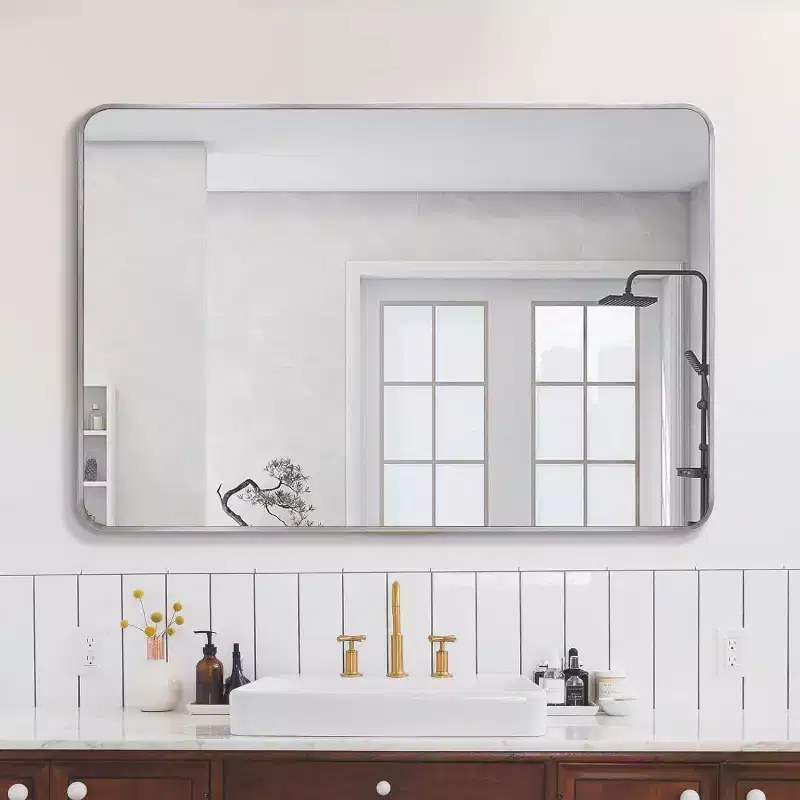 30 x 40 Inch Silver Aluminum Framed Rectangular Bathrrom Wall Mirror Decorative Mirror for Home