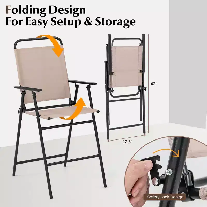 Costway 3PCS Patio Bistro Set Folding Chairs Round Bar Table with 1.6'' Umbrella Hole Yard