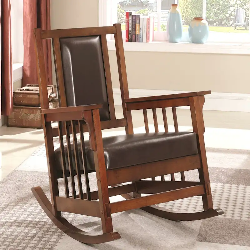 Mission Style Rocking Chair – Almond / Antique White / Brown, Solid Wood, 1-Person