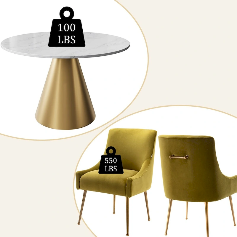 48 Marble Top Metal Dining Table with Velvet Dining Chair Set