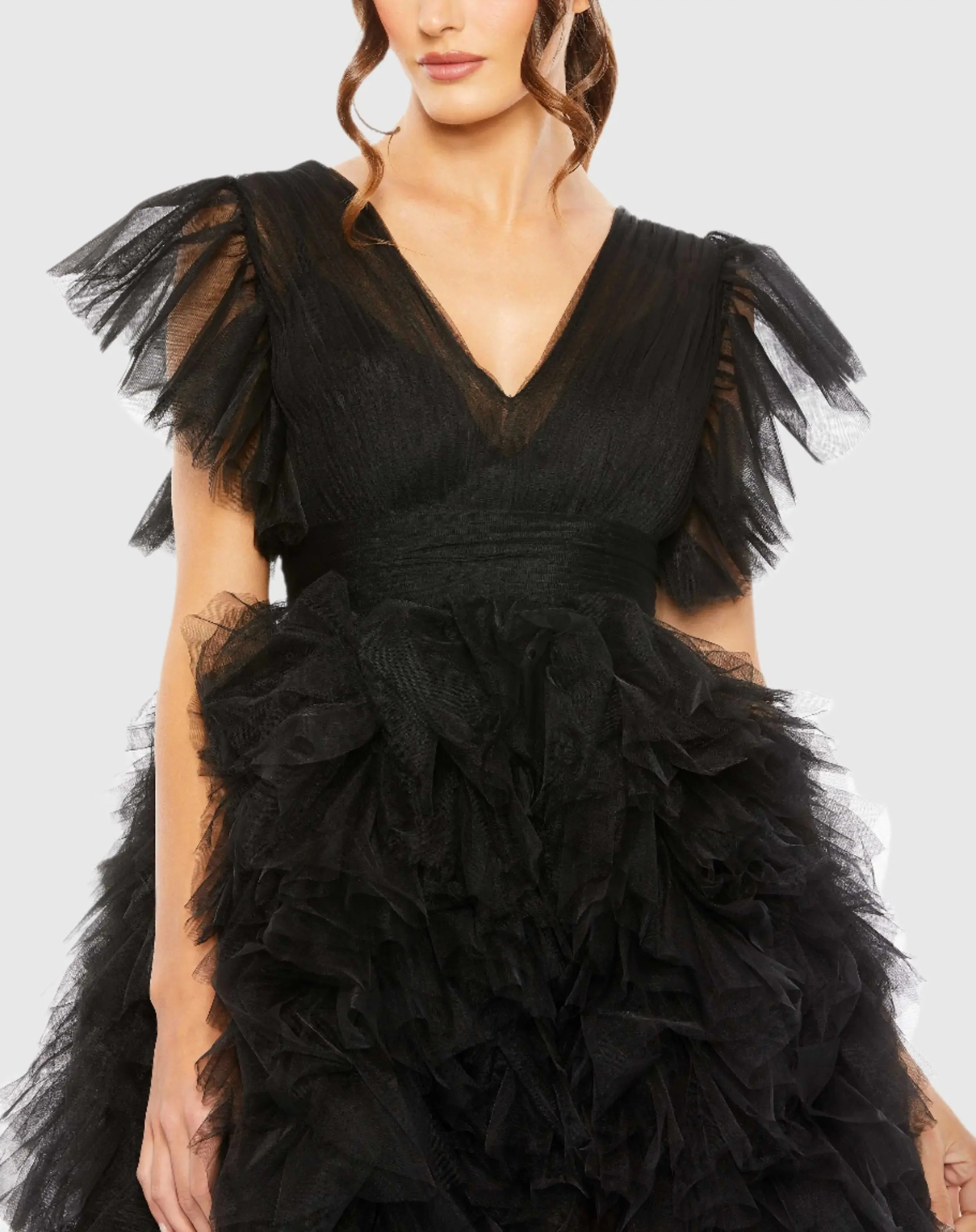 Black Flutter Ruffle Sleeve Tiered Dress