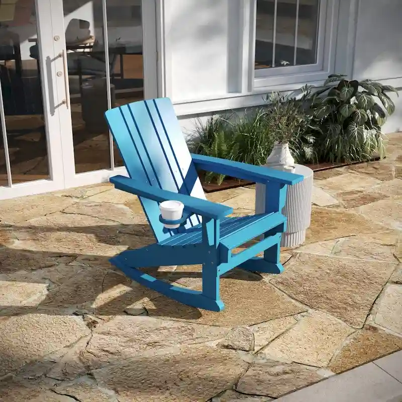 All-Weather Rocking Adirondack Chair with Swiveling Cupholder