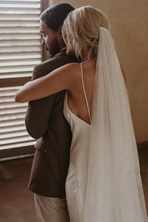 Spaghetti Straps V-neck Simple Beach Wedding Dress