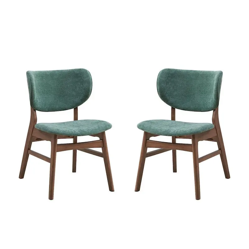 Evis 23 Inch Side Dining Chair Set of 2, Walnut Brown, Soft Green Fabric