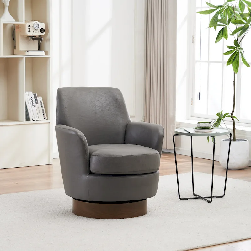 Brown PU Leather 360° Swivel Barrel Chair - Single Seat