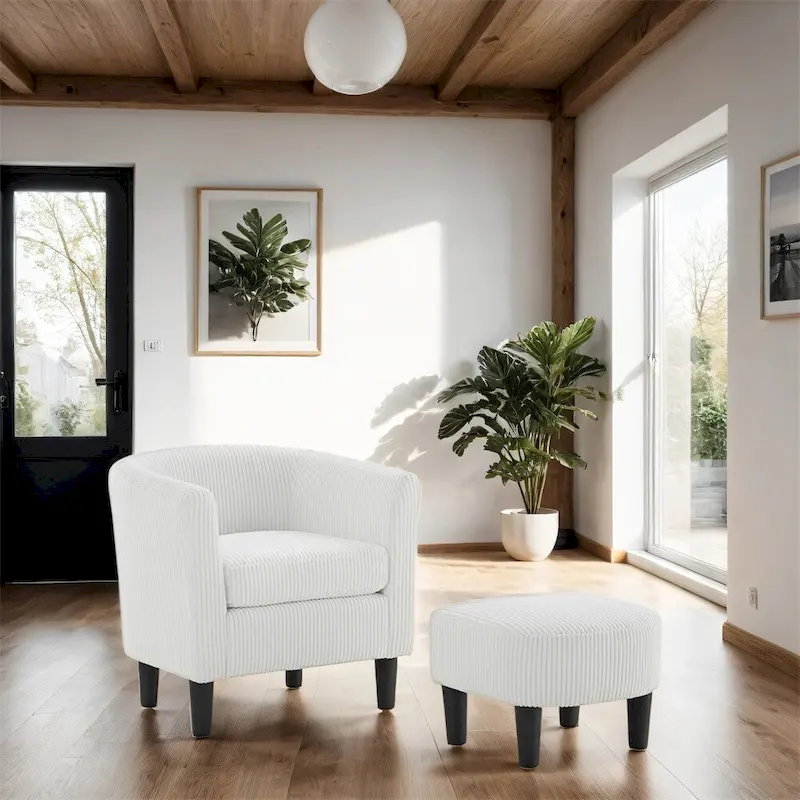 Modern Fabric Upholstered Accent Chair with Ottoman Foot Rest