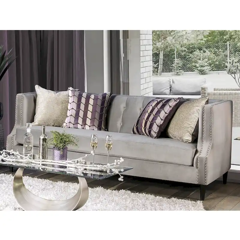 Nall Transitional Fabric Upholstered Tufted Back Tuxedo Arms Sofa by Furniture of America