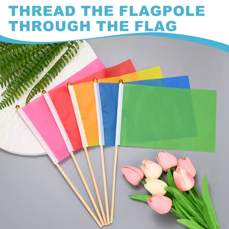 Unique Bargains Mini Sublimation Polyester Hand Held Plain Flags 12 Pcs